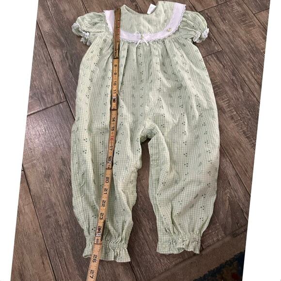 Vintage Rose Cottage Kid's Green gingham one Piece eyelet Romper Size 18M - Picture 9 of 11